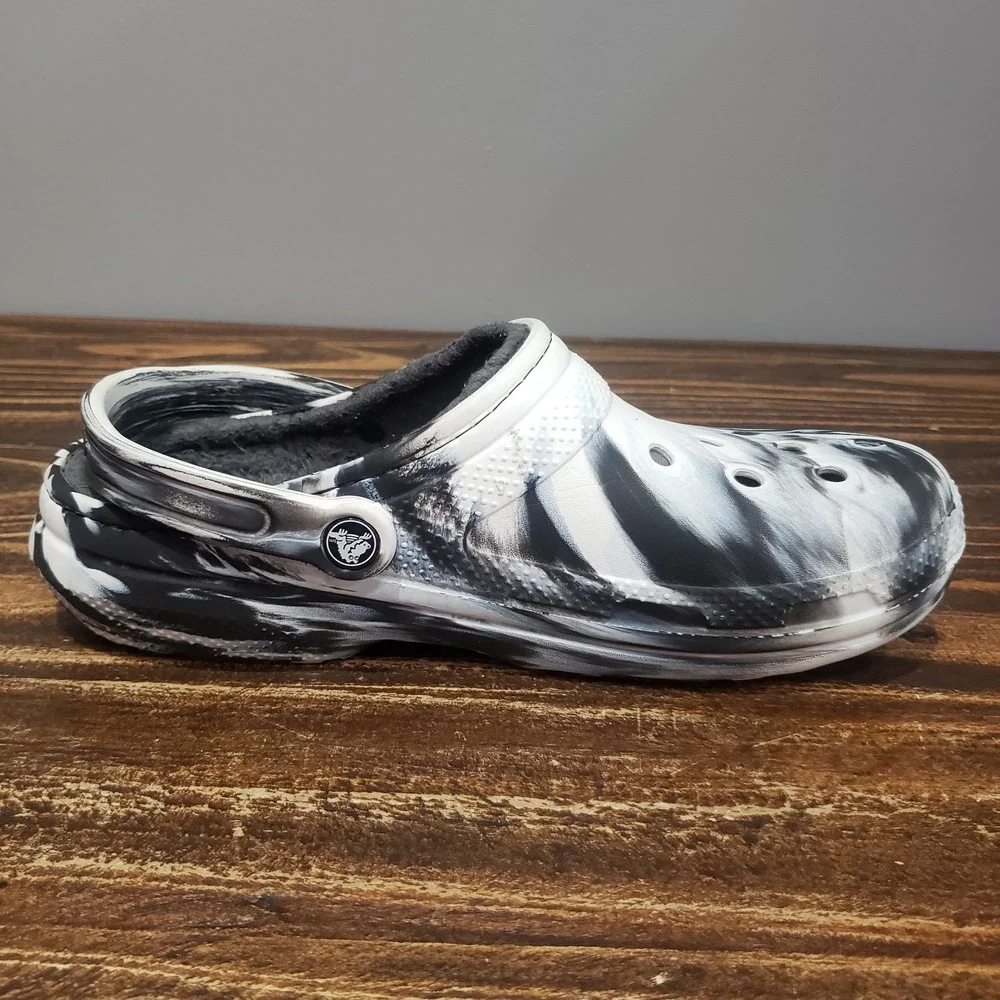 Crocs Classic Lined Clog Black White Marble Tie Dye Men's Size 8